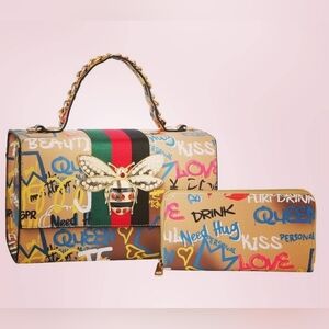 Graffiti Vegan Leather Satchel w/Wallet